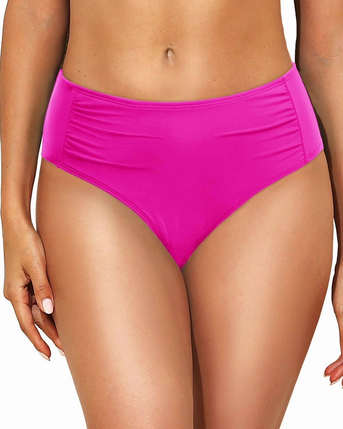 Women Full Coverage Bikini Bottoms - Mid Rise Bathing Suit Ruched Swim Bottom Swimsuit Swimwear