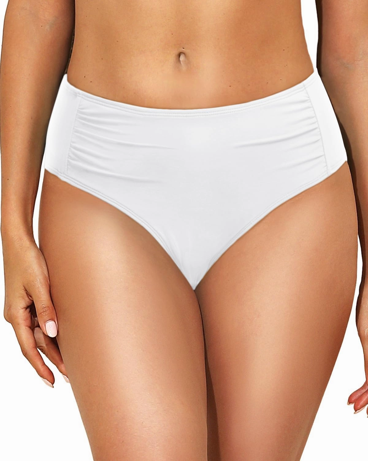 Women Full Coverage Bikini Bottoms - Mid Rise Bathing Suit Ruched Swim Bottom Swimsuit Swimwear