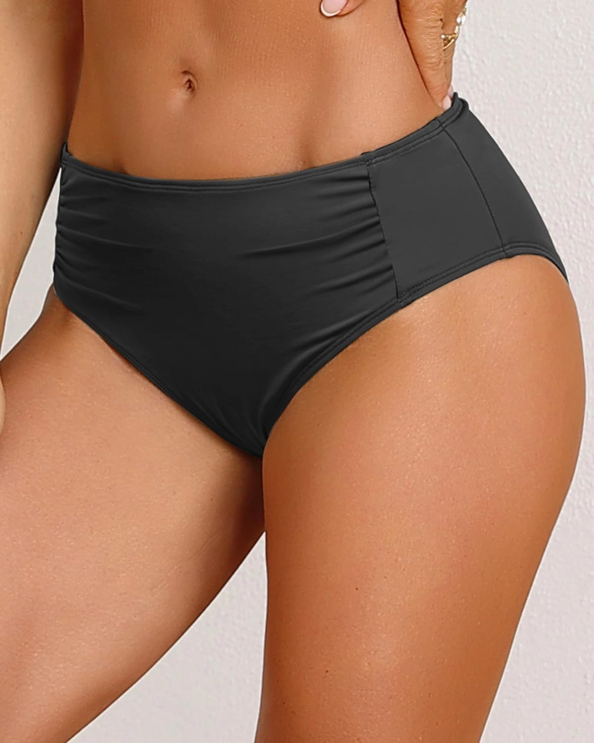 Women Full Coverage Bikini Bottoms - Mid Rise Bathing Suit Ruched Swim Bottom Swimsuit Swimwear