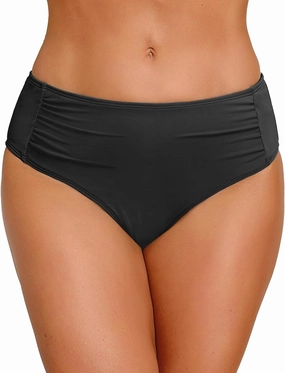 Women Full Coverage Bikini Bottoms - Mid Rise Bathing Suit Ruched Swim Bottom Swimsuit Swimwear