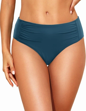 Women Full Coverage Bikini Bottoms - Mid Rise Bathing Suit Ruched Swim Bottom Swimsuit Swimwear