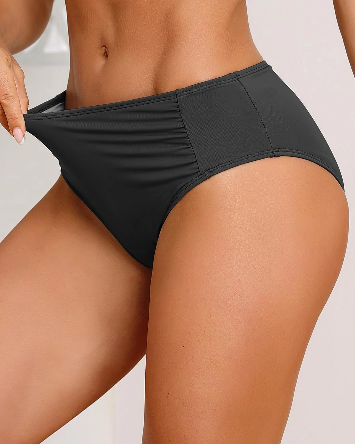Women Full Coverage Bikini Bottoms - Mid Rise Bathing Suit Ruched Swim Bottom Swimsuit Swimwear