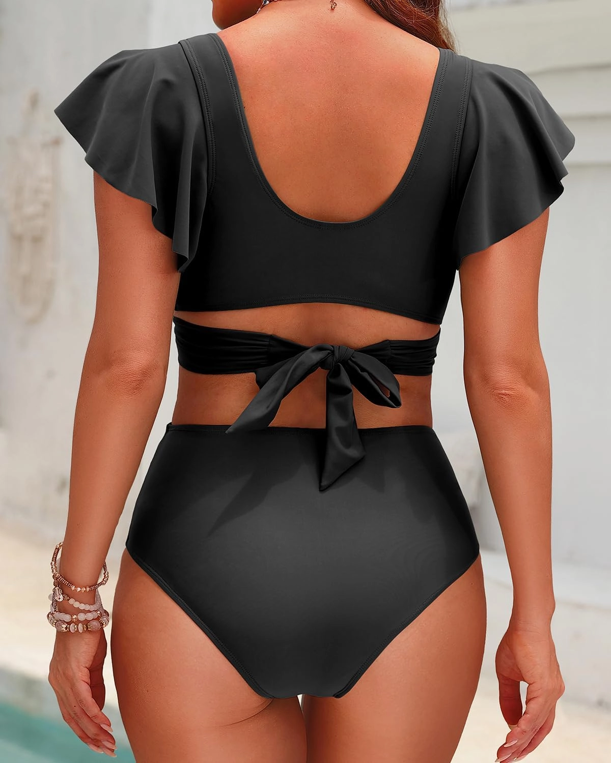 Women High Waist Bikini Sets - Two Piece Ruffle Tummy Control Swimsuits Bathing Suit
