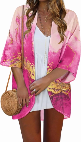 Women Kimono Cardigans Casual Summer Tops Cover up Open Front Floral Print Resort Wear