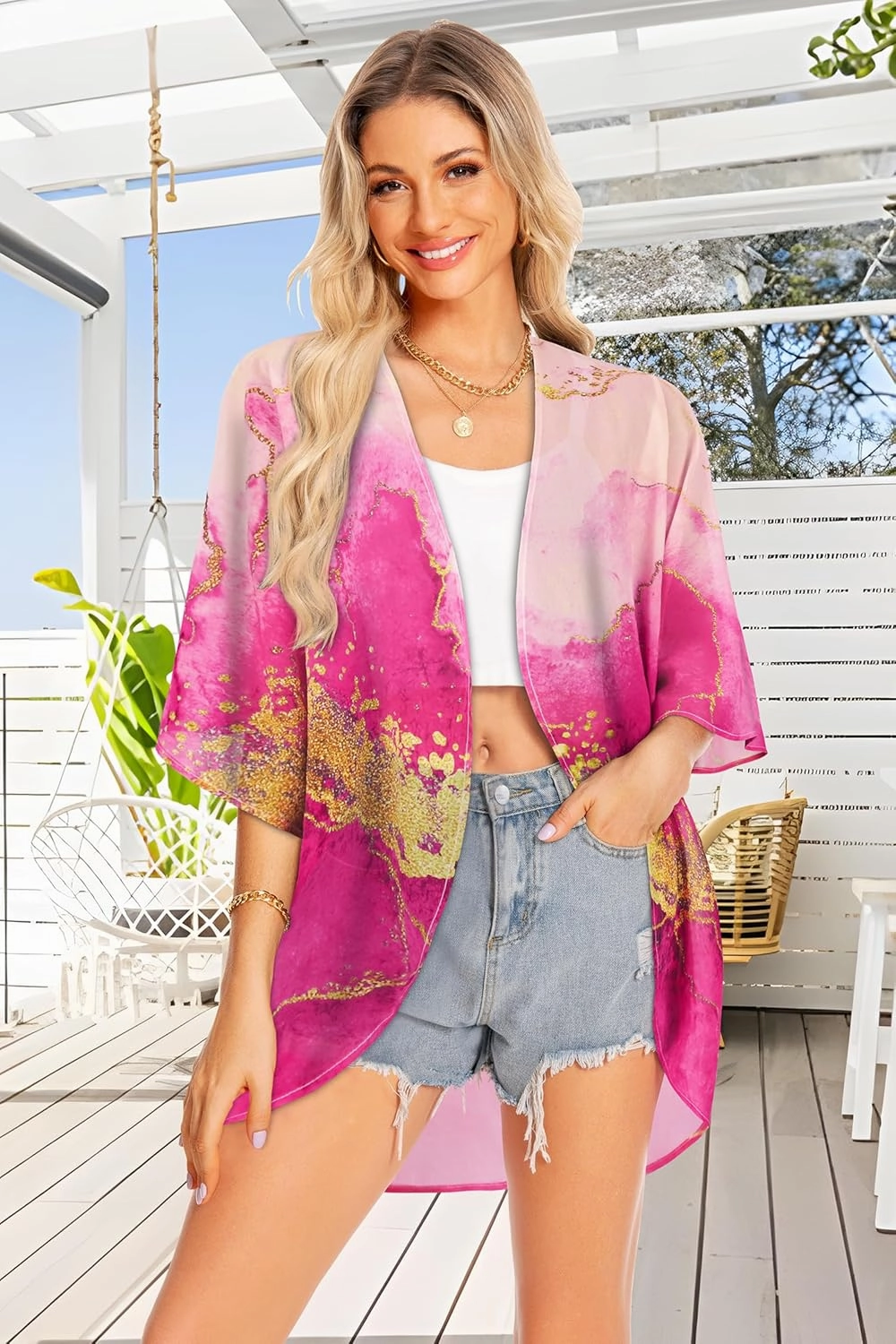 Women Kimono Cardigans Casual Summer Tops Cover up Open Front Floral Print Resort Wear