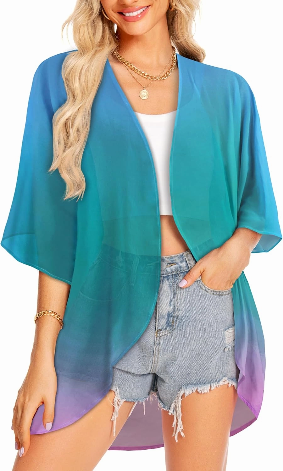 Women Kimono Cardigans Casual Summer Tops Cover up Open Front Floral Print Resort Wear