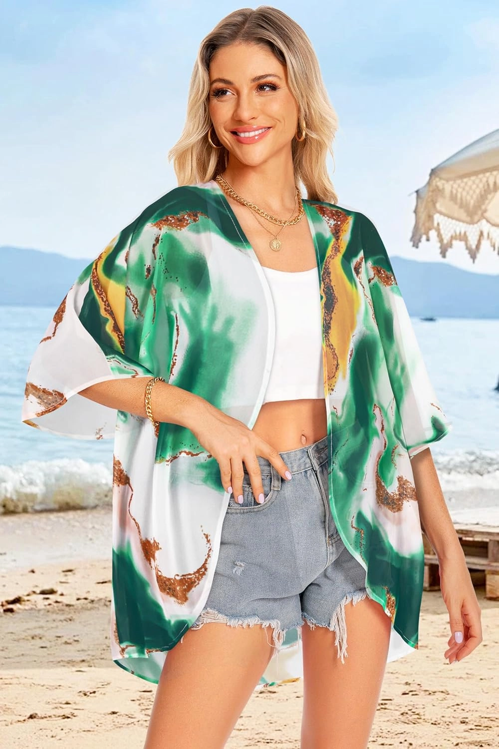 Women Kimono Cardigans Casual Summer Tops Cover up Open Front Floral Print Resort Wear