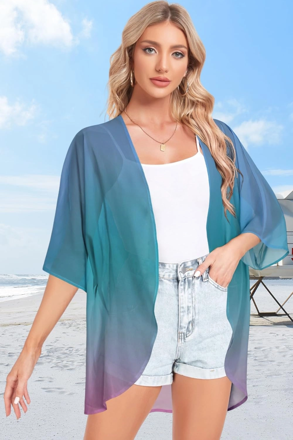 Women Kimono Cardigans Casual Summer Tops Cover up Open Front Floral Print Resort Wear