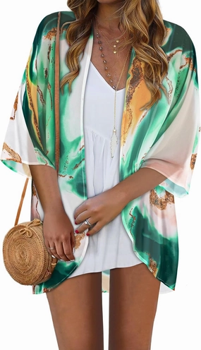 Women Kimono Cardigans Casual Summer Tops Cover up Open Front Floral Print Resort Wear