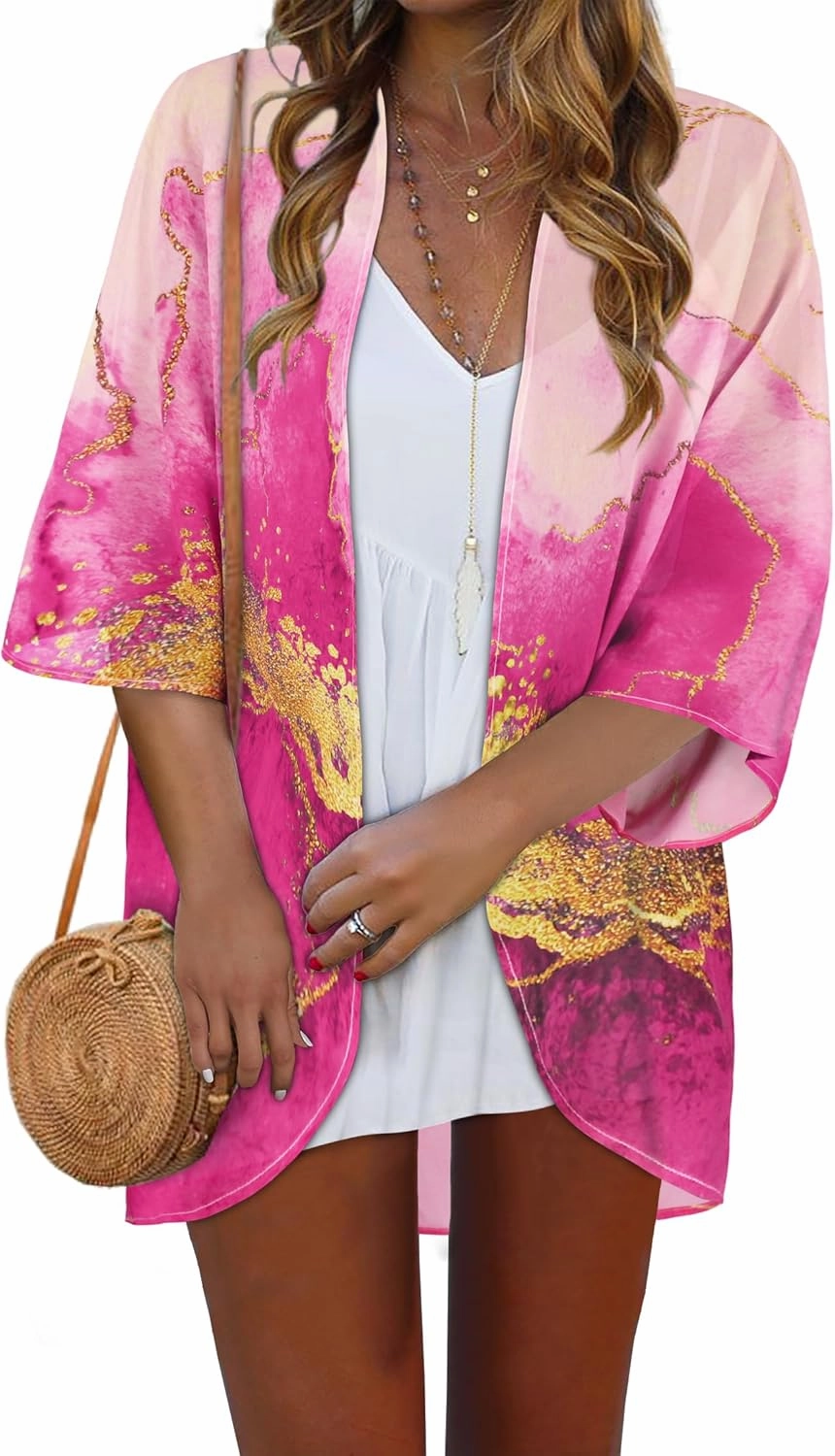 Women Kimono Cardigans Casual Summer Tops Cover up Open Front Floral Print Resort Wear