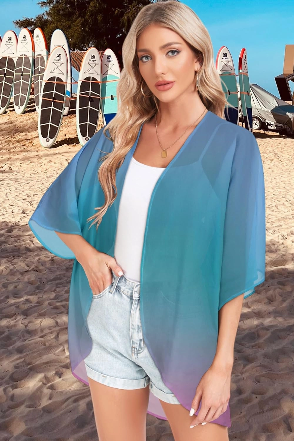 Women Kimono Cardigans Casual Summer Tops Cover up Open Front Floral Print Resort Wear