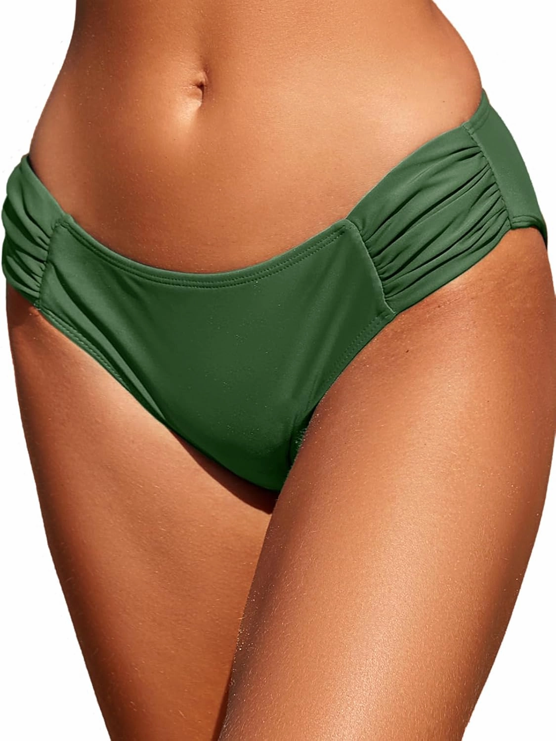 Women Low Rise Bikini Bottoms Full Coverage Ruched Swimsuits Swimwear Bathing Suit Bottom