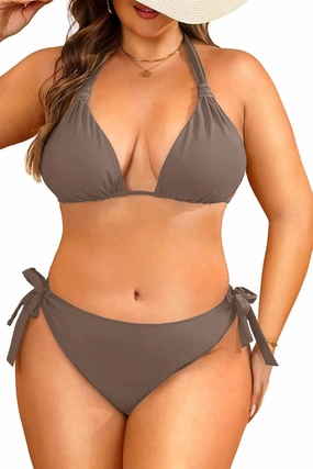 Women Plus Size Bikini Set - Two Piece Triangle Swimsuits Halter String Bathing Suit 2025 Tie Swimwear