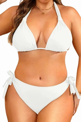 Women Plus Size Bikini Set - Two Piece Triangle Swimsuits Halter String Bathing Suit 2025 Tie Swimwear