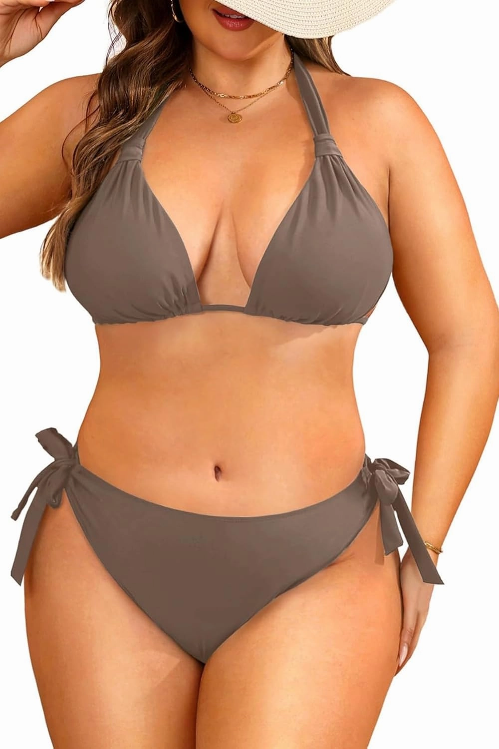 Women Plus Size Bikini Set - Two Piece Triangle Swimsuits Halter String Bathing Suit 2025 Tie Swimwear