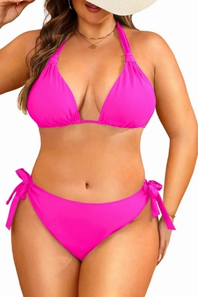 Women Plus Size Bikini Set - Two Piece Triangle Swimsuits Halter String Bathing Suit 2025 Tie Swimwear