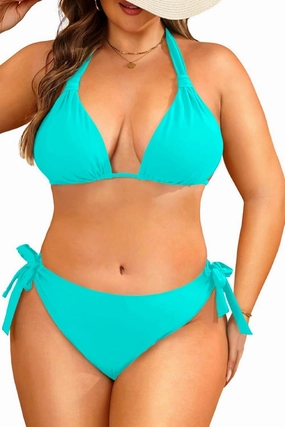 Women Plus Size Bikini Set - Two Piece Triangle Swimsuits Halter String Bathing Suit 2025 Tie Swimwear