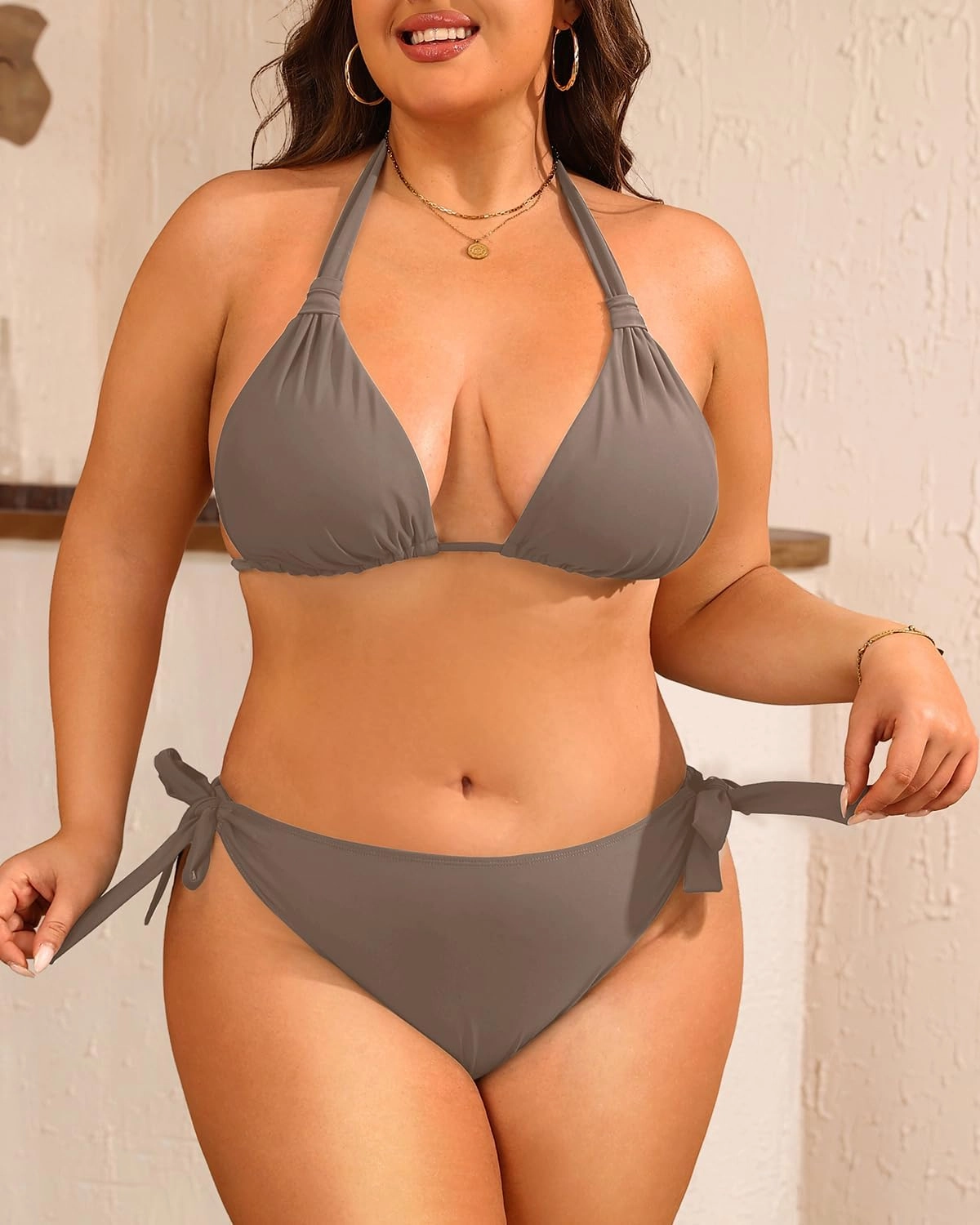 Women Plus Size Bikini Set - Two Piece Triangle Swimsuits Halter String Bathing Suit 2025 Tie Swimwear