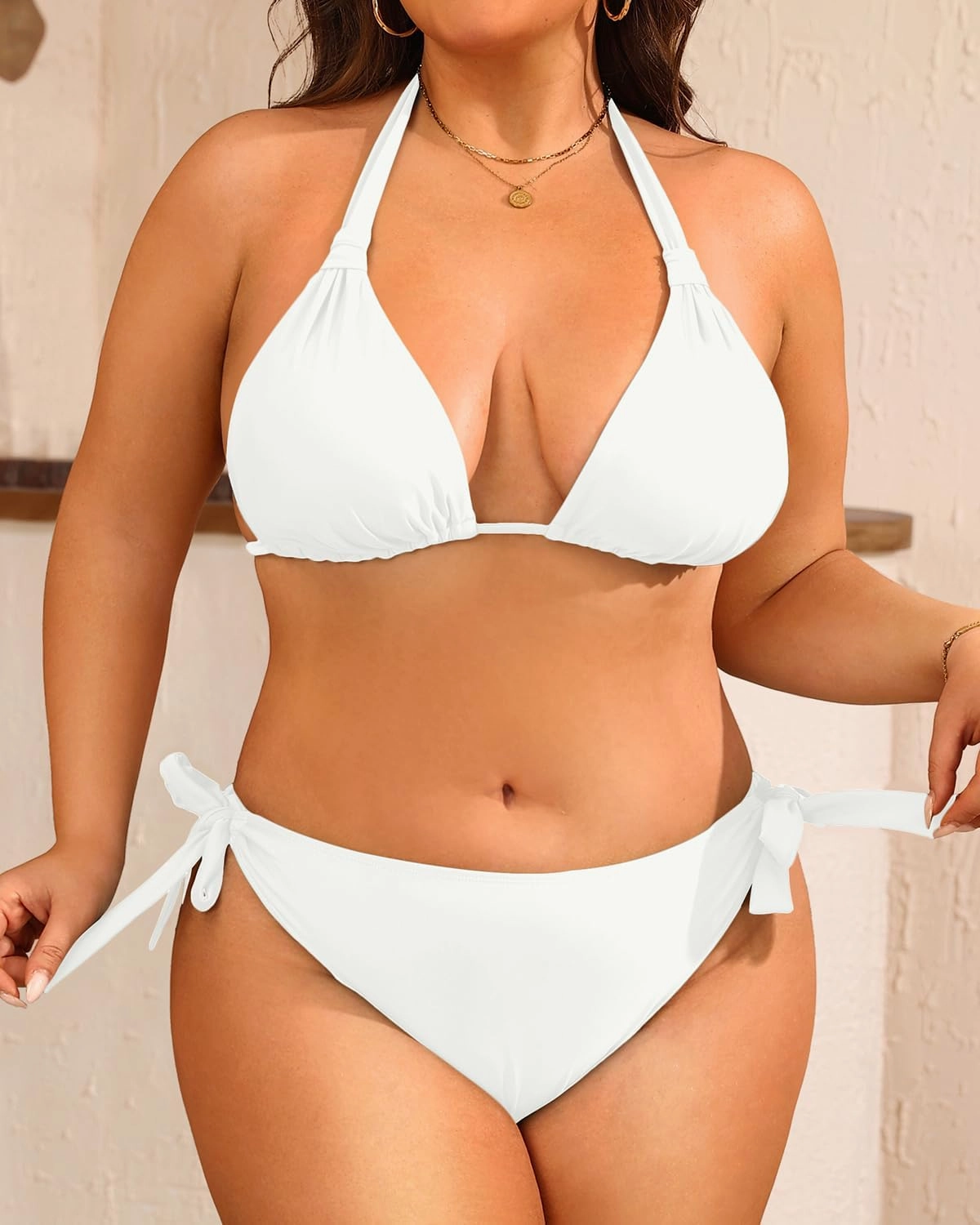 Women Plus Size Bikini Set - Two Piece Triangle Swimsuits Halter String Bathing Suit 2025 Tie Swimwear