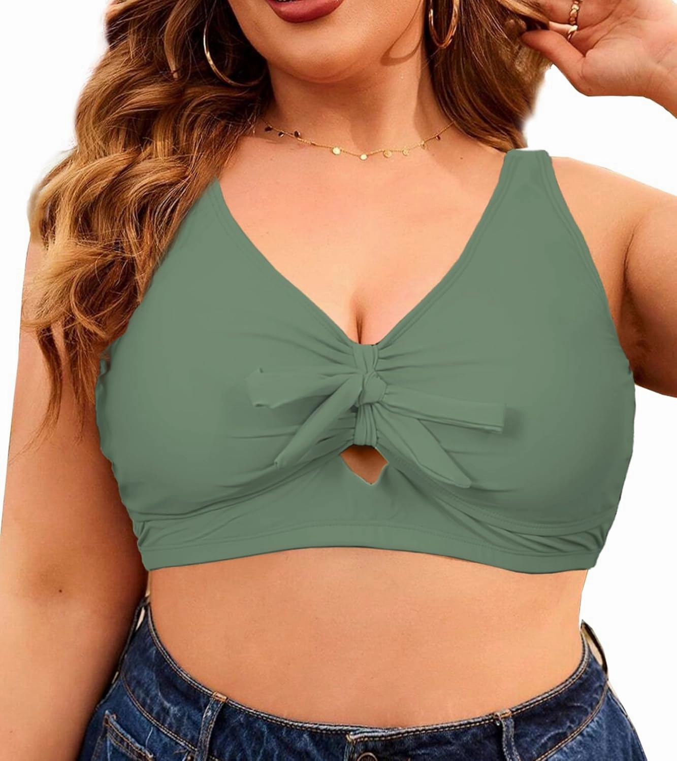Women Plus Size Bikini Top Push Up Knot Front Bikini Top Only Bathing Suit Tops for Women Large Bust Full Coverage 2025