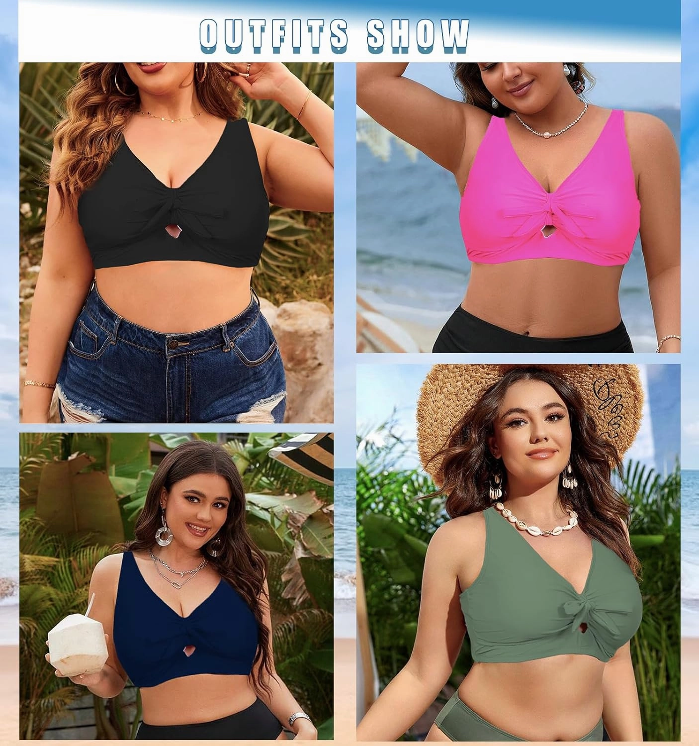 Women Plus Size Bikini Top Push Up Knot Front Bikini Top Only Bathing Suit Tops for Women Large Bust Full Coverage 2025