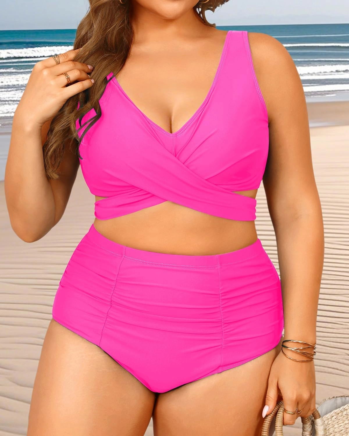 Women Plus Size High Waisted Bikini - Two Piece Swimsuit Tummy Control Bathing Suit Wrap Tie Back 2025 Swimwear