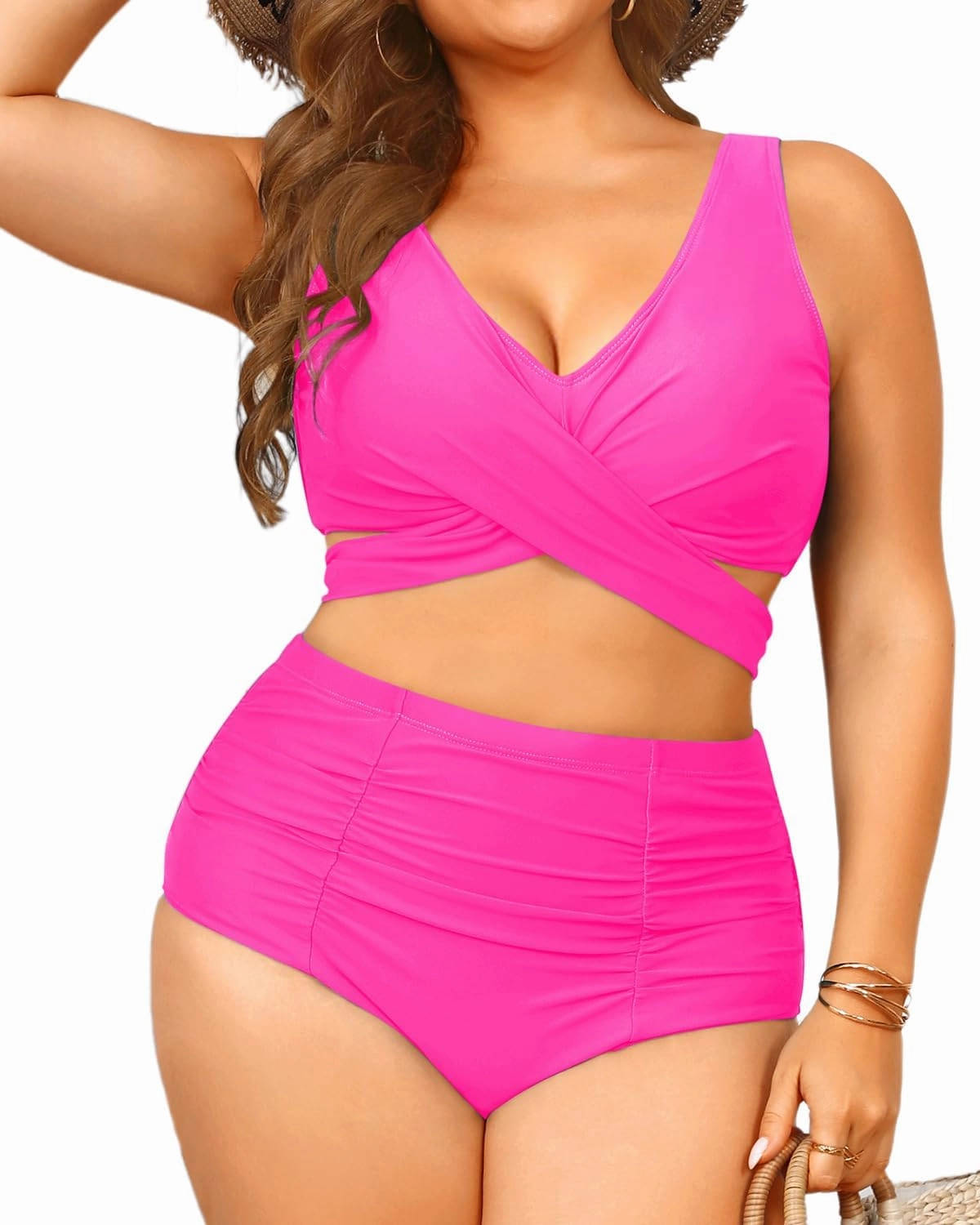 Women Plus Size High Waisted Bikini - Two Piece Swimsuit Tummy Control Bathing Suit Wrap Tie Back 2025 Swimwear