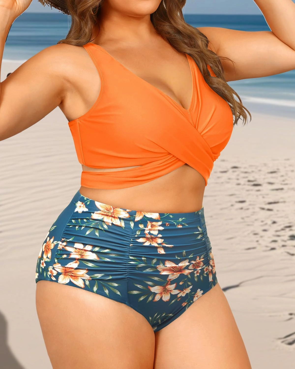 Women Plus Size High Waisted Bikini - Two Piece Swimsuit Tummy Control Bathing Suit Wrap Tie Back 2025 Swimwear