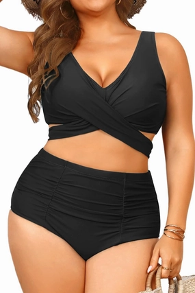 Women Plus Size High Waisted Bikini - Two Piece Swimsuit Tummy Control Bathing Suit Wrap Tie Back 2025 Swimwear