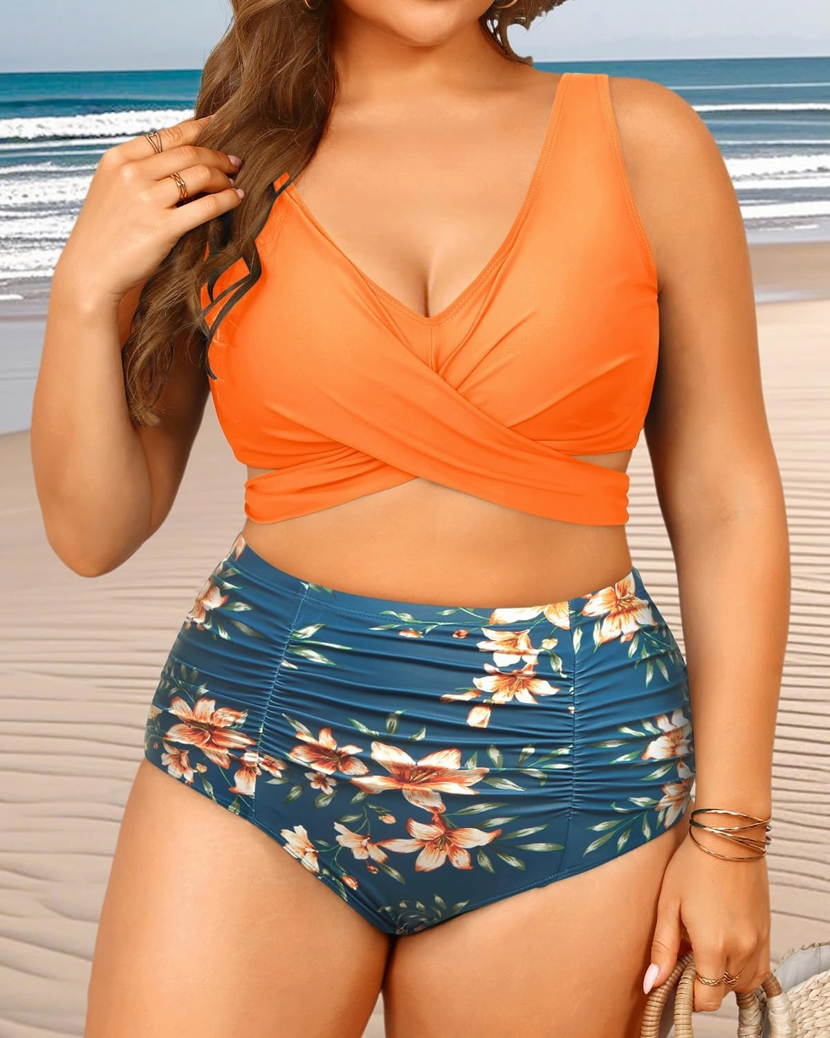 Women Plus Size High Waisted Bikini - Two Piece Swimsuit Tummy Control Bathing Suit Wrap Tie Back 2025 Swimwear