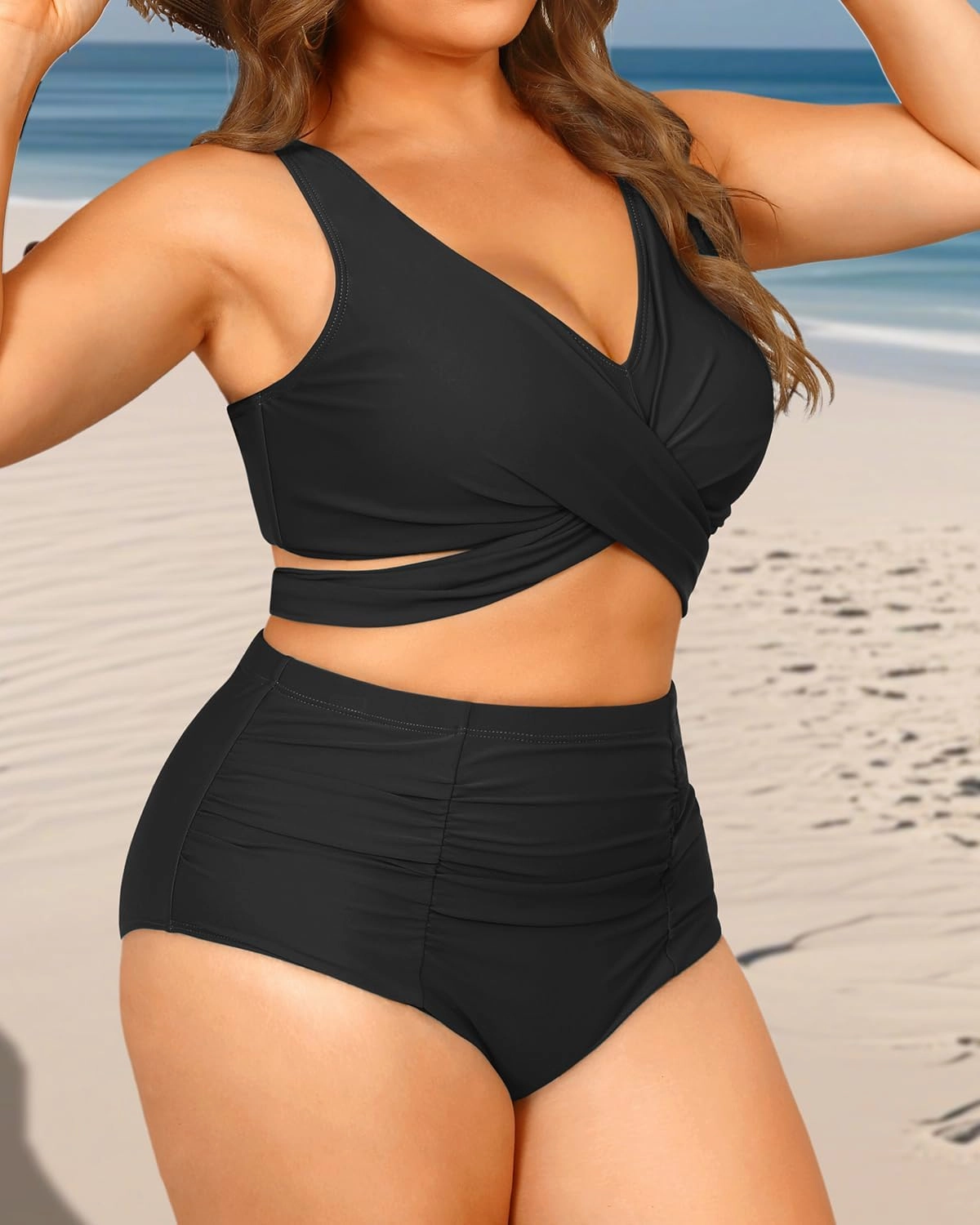 Women Plus Size High Waisted Bikini - Two Piece Swimsuit Tummy Control Bathing Suit Wrap Tie Back 2025 Swimwear