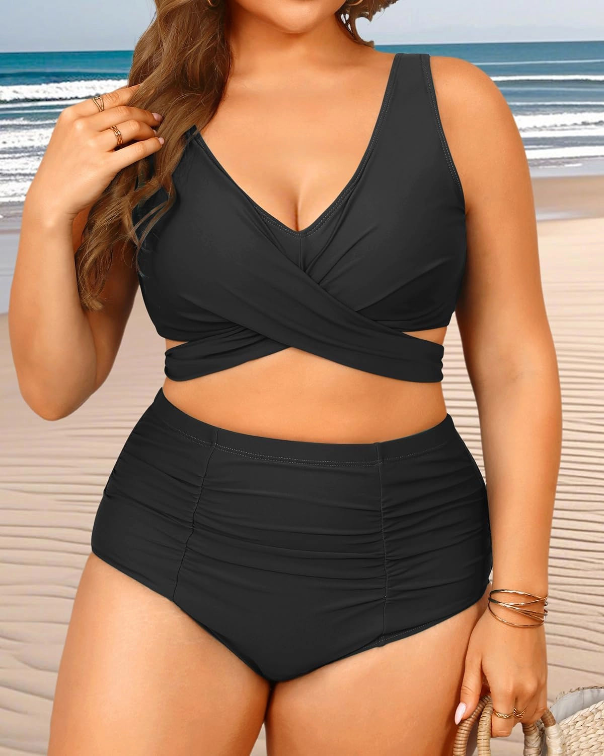 Women Plus Size High Waisted Bikini - Two Piece Swimsuit Tummy Control Bathing Suit Wrap Tie Back 2025 Swimwear