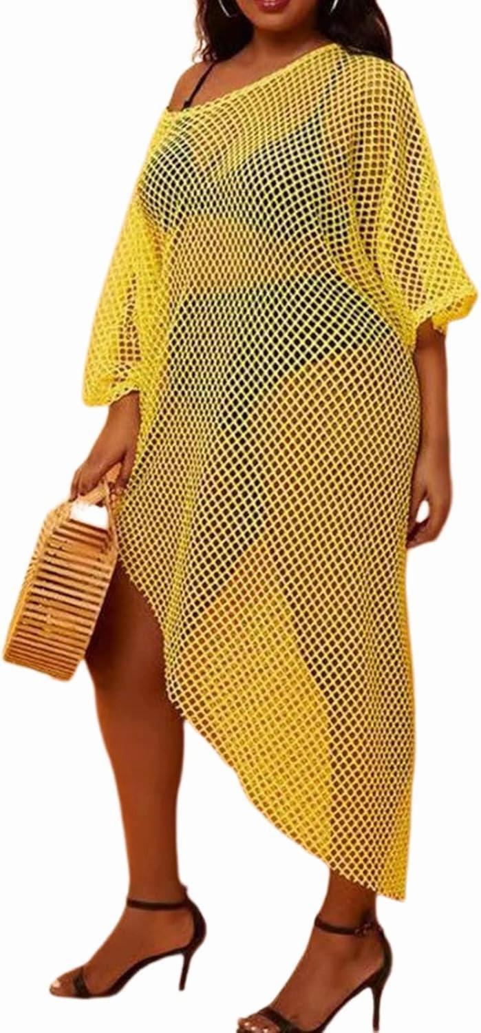 Women Plus Size Swimsuit Cover Up - Bathing Suit Bikini Crochet Swim Cover Up Plus Size Swim Beach Dress