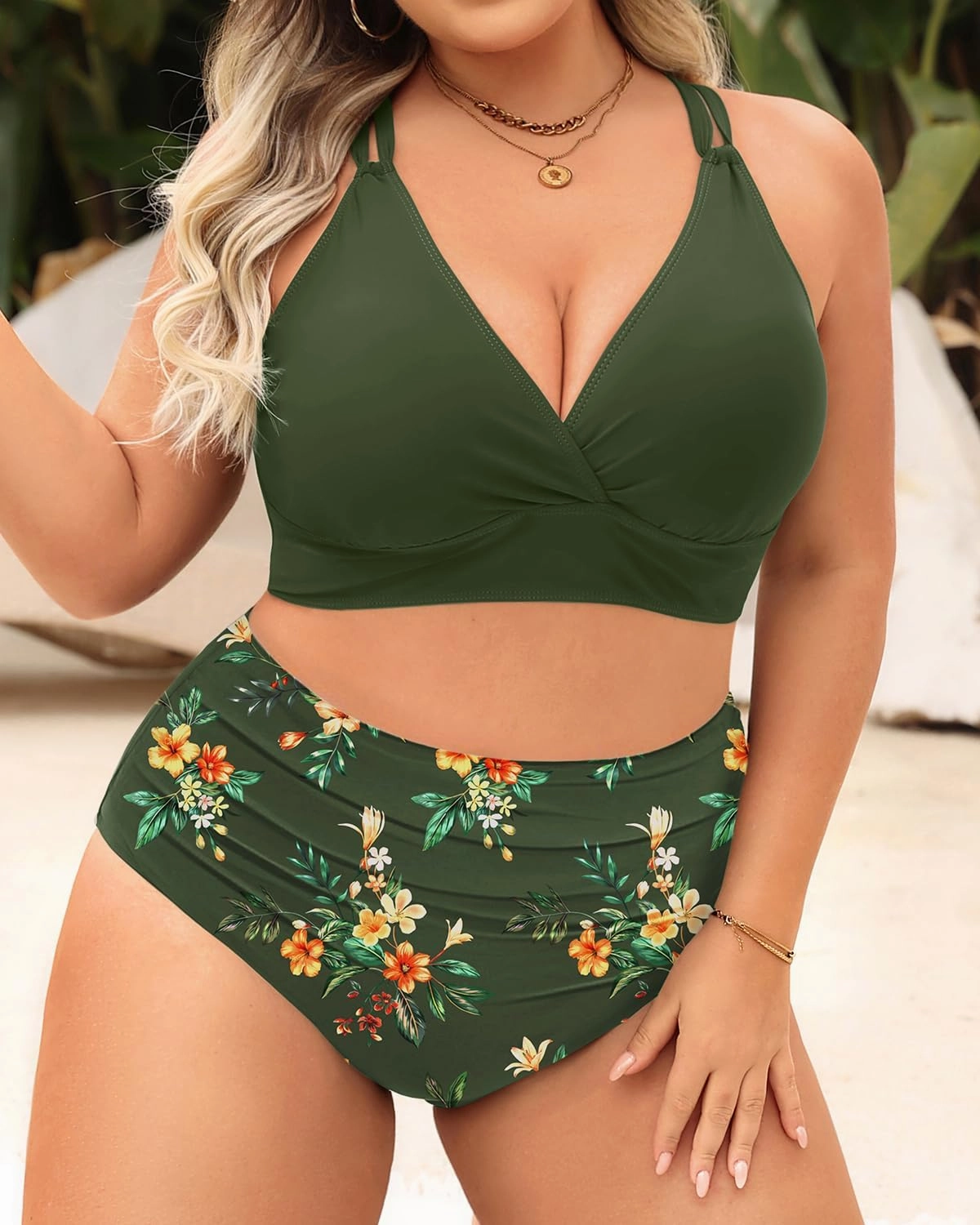 Women Plus Size Two Piece Swimsuit - High Waisted Bikini with Double Straps Tummy Control Bathing Suit 2025 Swimwear