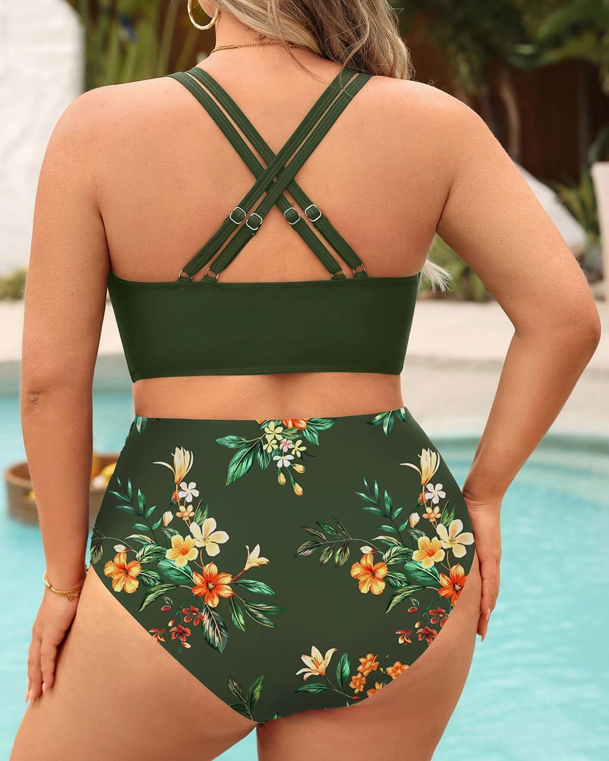 Women Plus Size Two Piece Swimsuit - High Waisted Bikini with Double Straps Tummy Control Bathing Suit 2025 Swimwear
