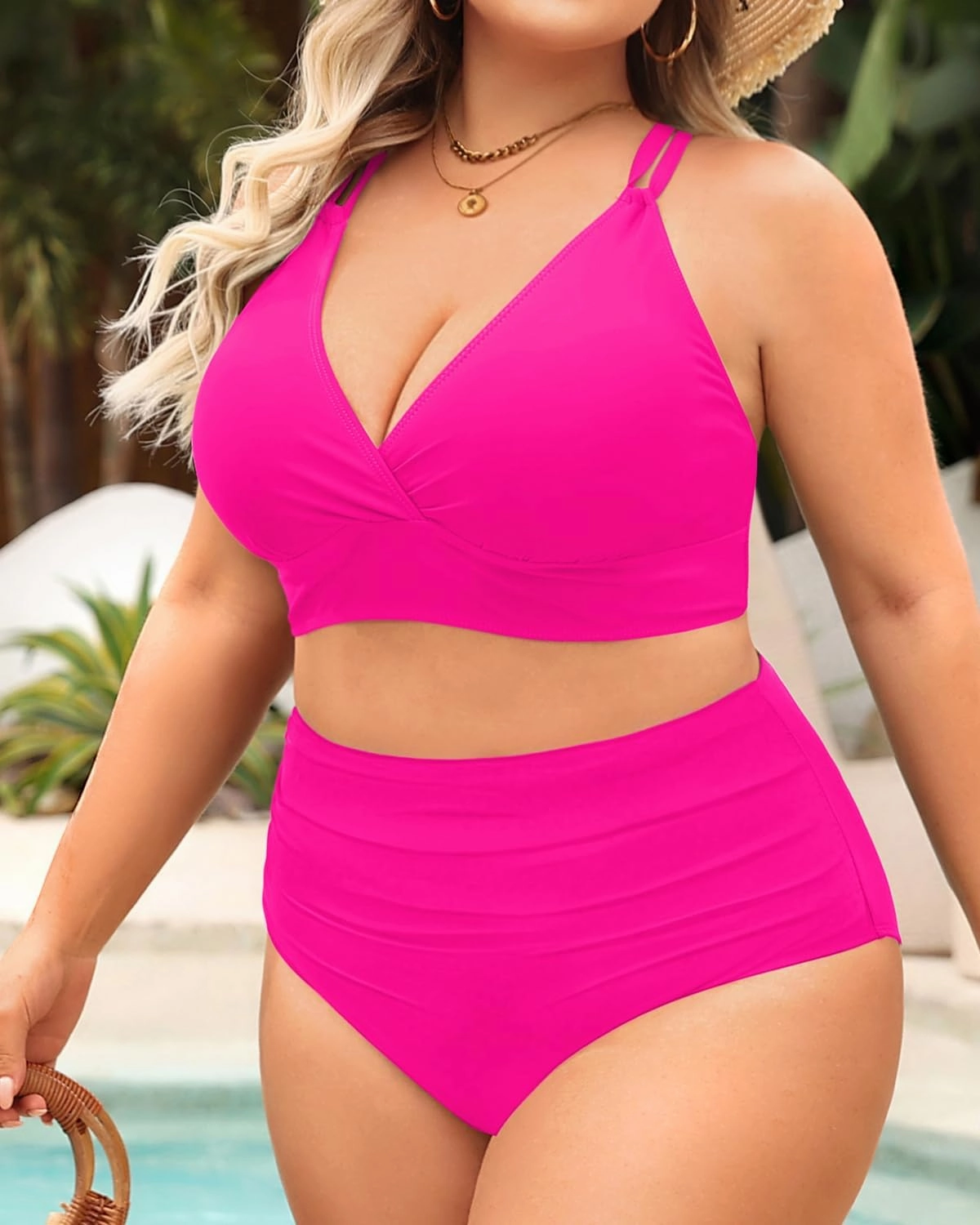 Women Plus Size Two Piece Swimsuit - High Waisted Bikini with Double Straps Tummy Control Bathing Suit 2025 Swimwear