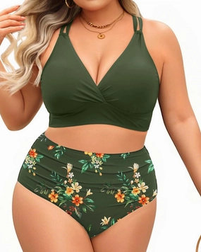 Women Plus Size Two Piece Swimsuit - High Waisted Bikini with Double Straps Tummy Control Bathing Suit 2025 Swimwear