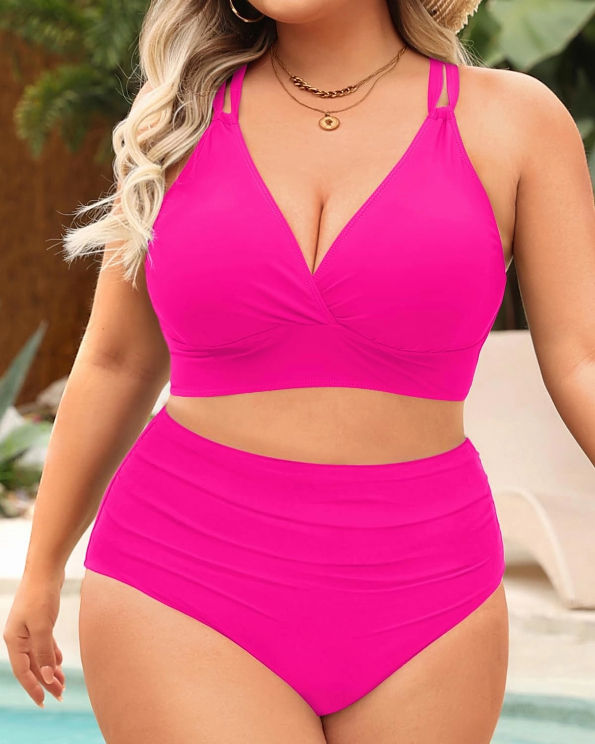 Women Plus Size Two Piece Swimsuit - High Waisted Bikini with Double Straps Tummy Control Bathing Suit 2025 Swimwear