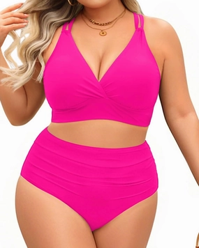 Women Plus Size Two Piece Swimsuit - High Waisted Bikini with Double Straps Tummy Control Bathing Suit 2025 Swimwear