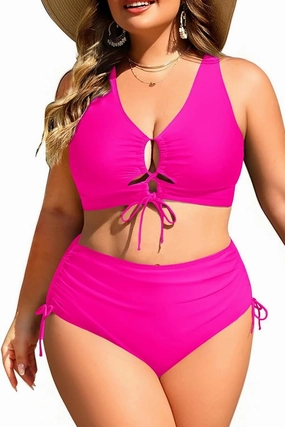 Women Plus Size Two Piece Swimsuit - Tummy Control Bikini Sexy Lace Up Bathing Suits Cutout Swimwear 2025
