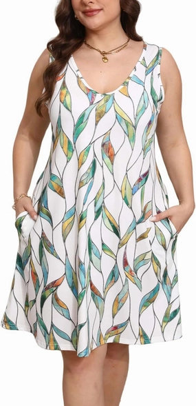Women Plus Size V Neck Sleeveless Floral Print Pocket T Shirt Dresses Casual Midi Tank Dress Beach Cover up Sundress (XL-5X)