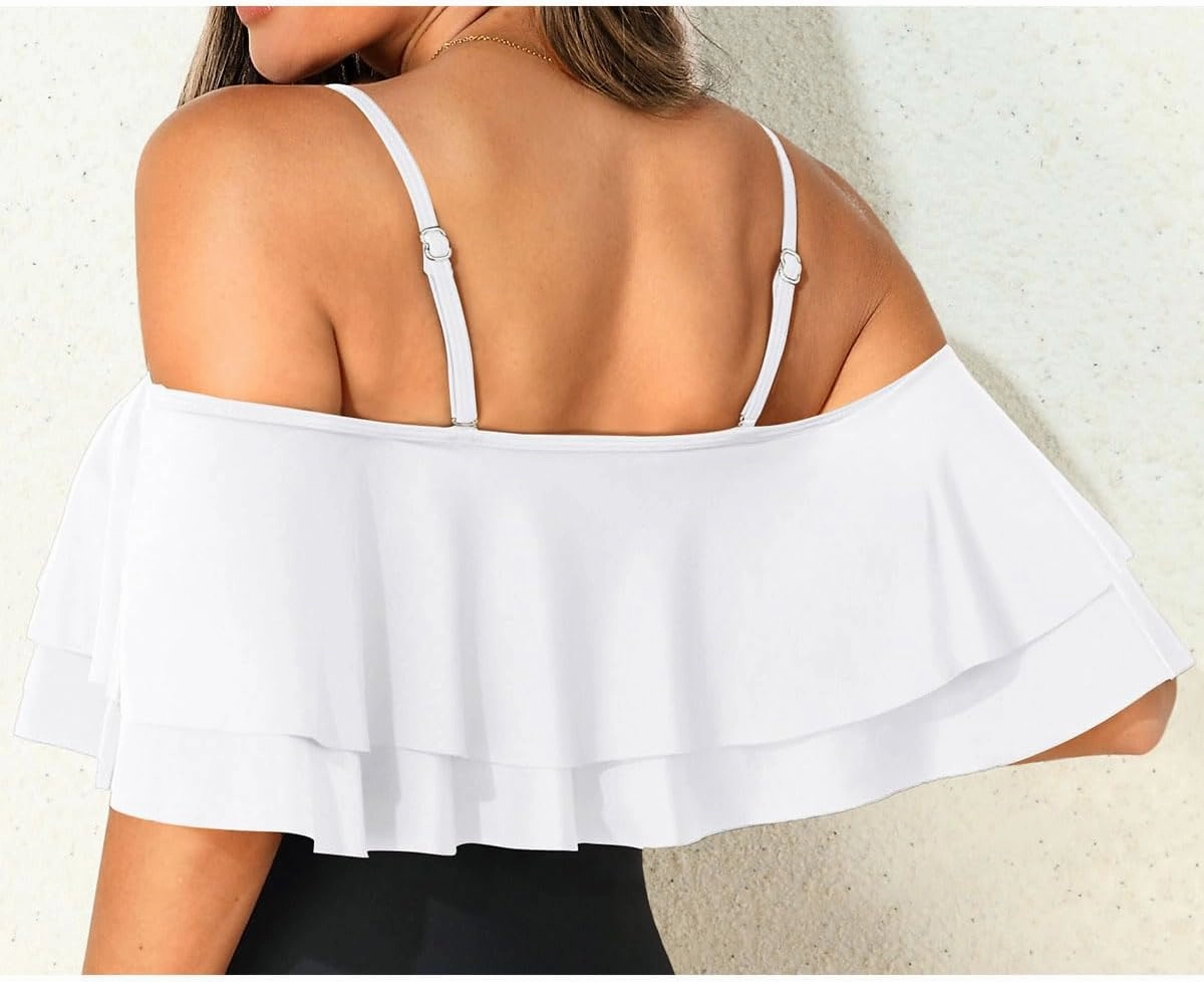 Women Ruffle Bikini Top Double Layer Flounce Swimsuit Off Shoulder Bathing Suit top Only