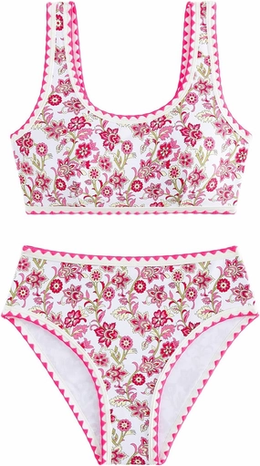 Women's 2 Piece Floral Print Bikini Set Y2K Tankini Set Boho High Waist Swimsuit Full Coverage Bathing Suit Beachwear