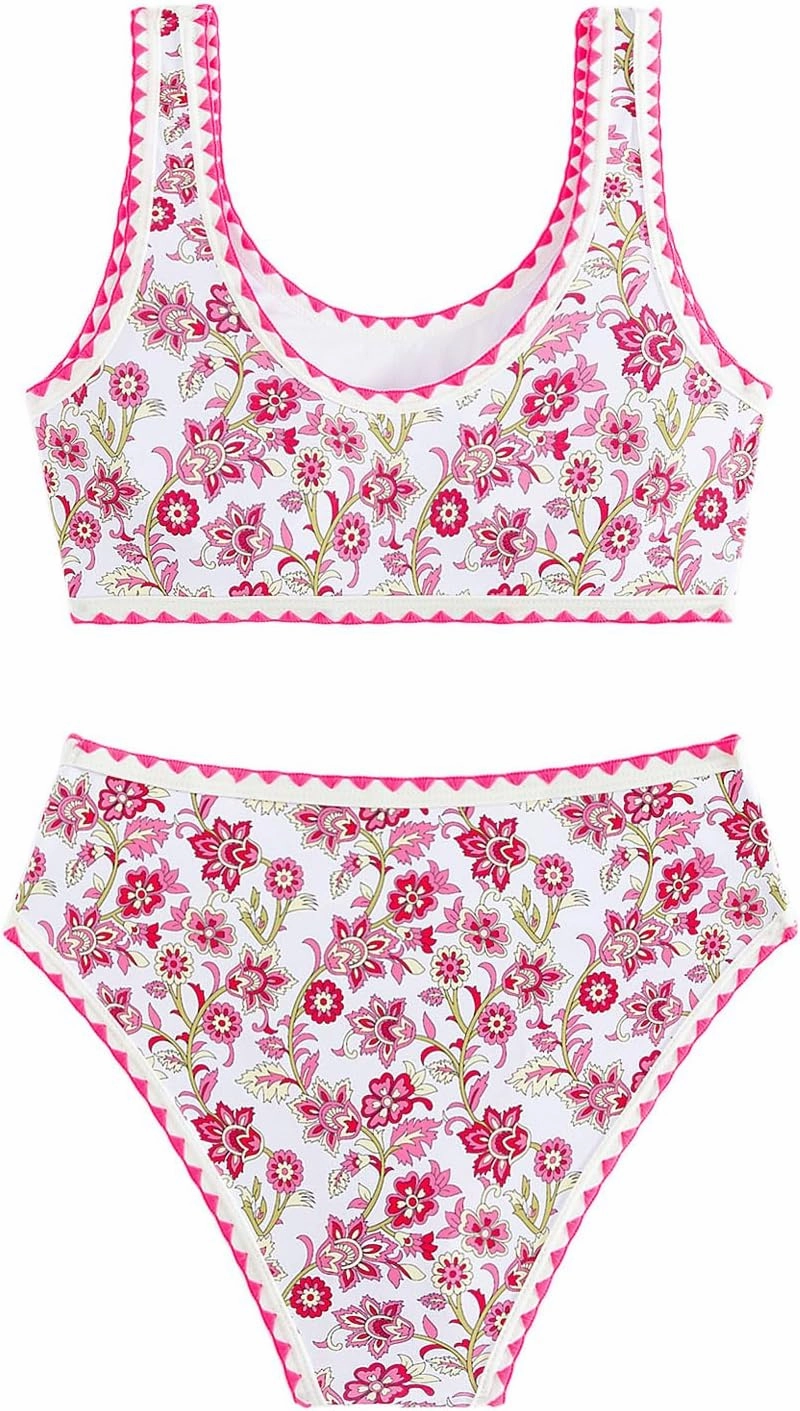Women's 2 Piece Floral Print Bikini Set Y2K Tankini Set Boho High Waist Swimsuit Full Coverage Bathing Suit Beachwear
