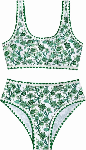 Women's 2 Piece Floral Print Bikini Set Y2K Tankini Set Boho High Waist Swimsuit Full Coverage Bathing Suit Beachwear