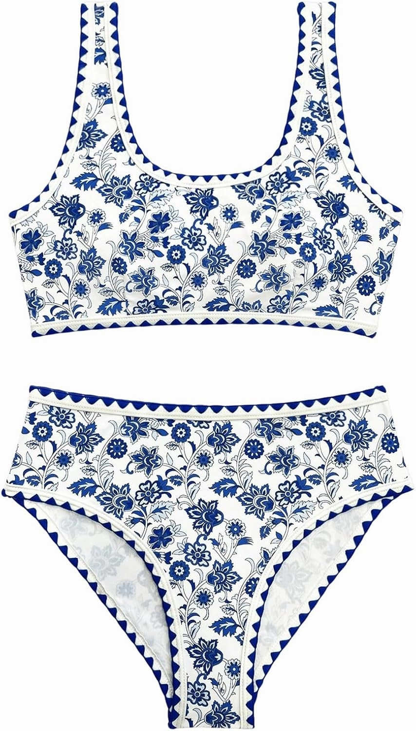Women's 2 Piece Floral Print Bikini Set Y2K Tankini Set Boho High Waist Swimsuit Full Coverage Bathing Suit Beachwear
