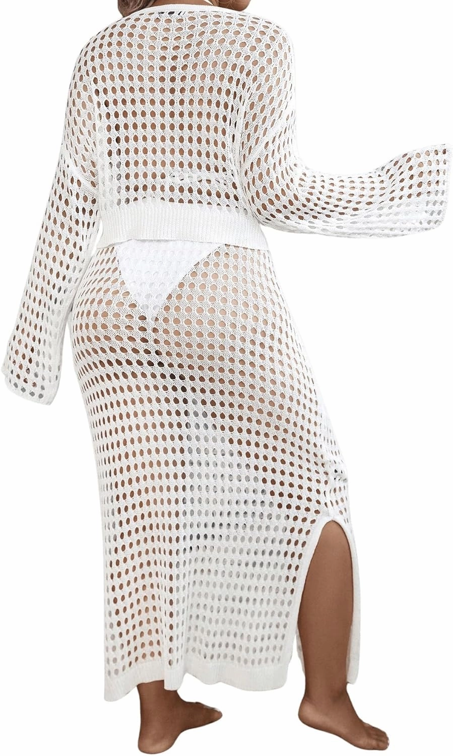 Women's 2 Piece Plus Size Cover Up Sweater and Split Thigh Skirt Set Beach Swim Cover Up Outfit