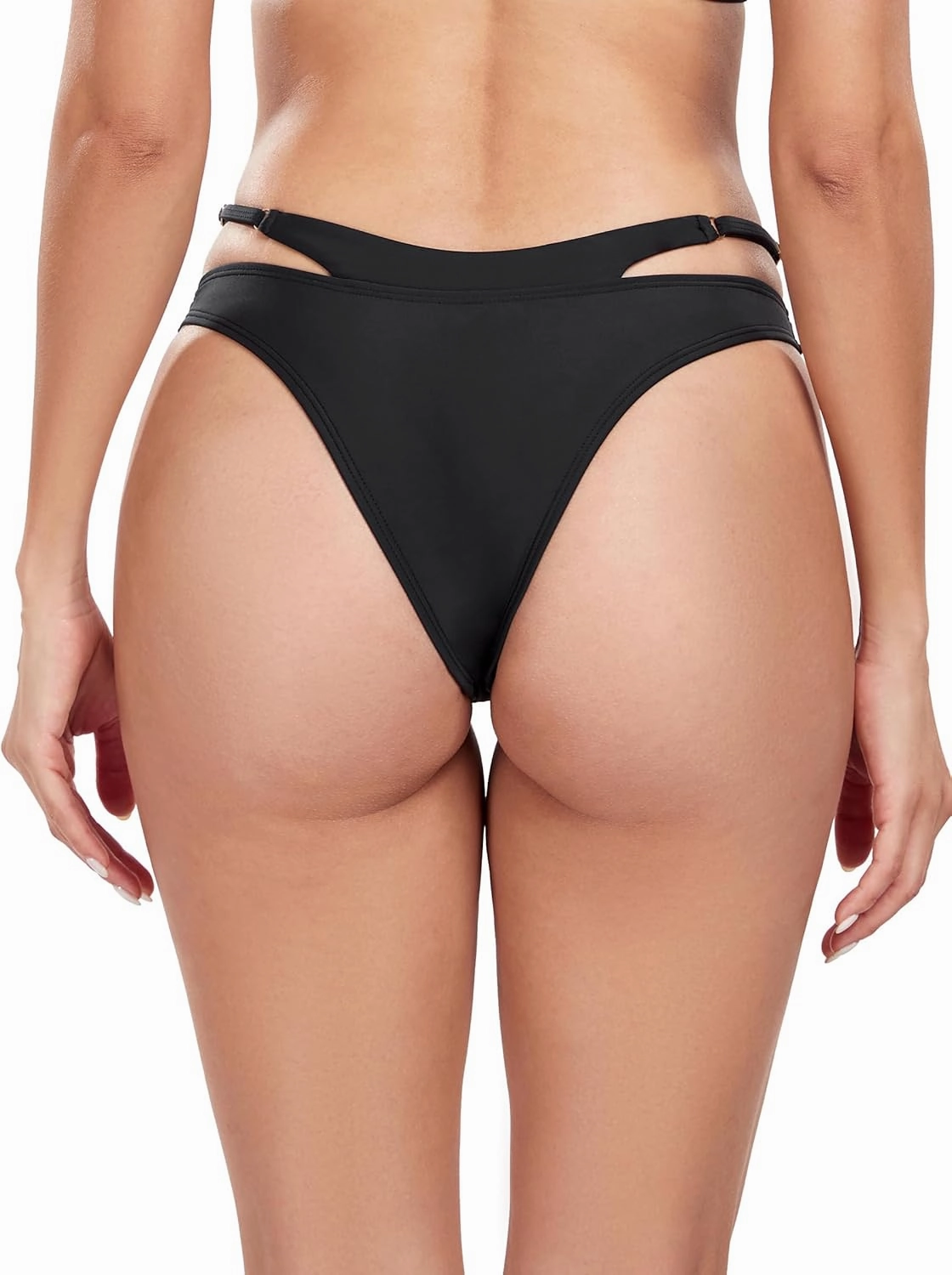 Women's Adjustable Swim Bottoms High Cut Low Waisted Bikini Bottoms Cheeky Bathing Suit Bottoms
