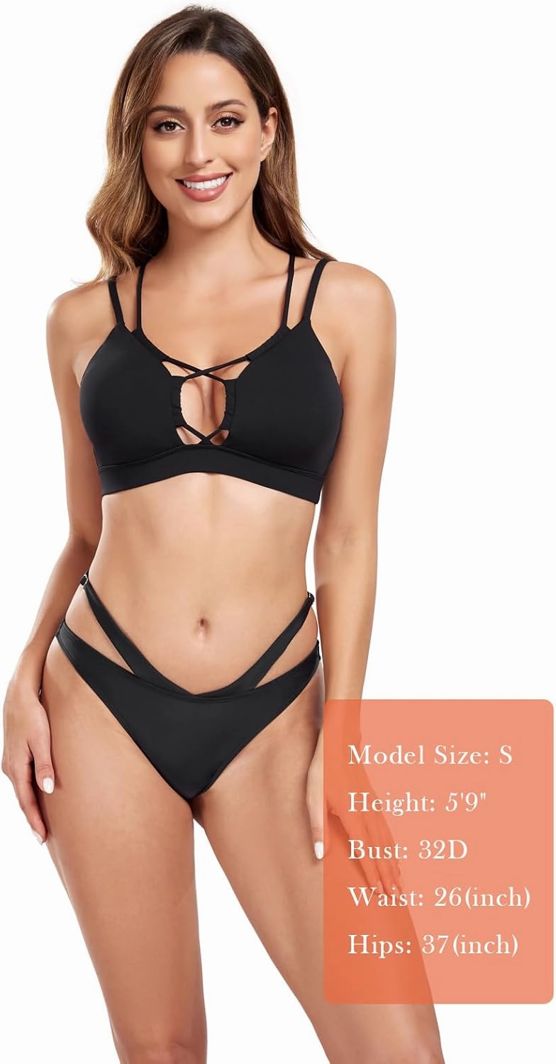 Women's Adjustable Swim Bottoms High Cut Low Waisted Bikini Bottoms Cheeky Bathing Suit Bottoms