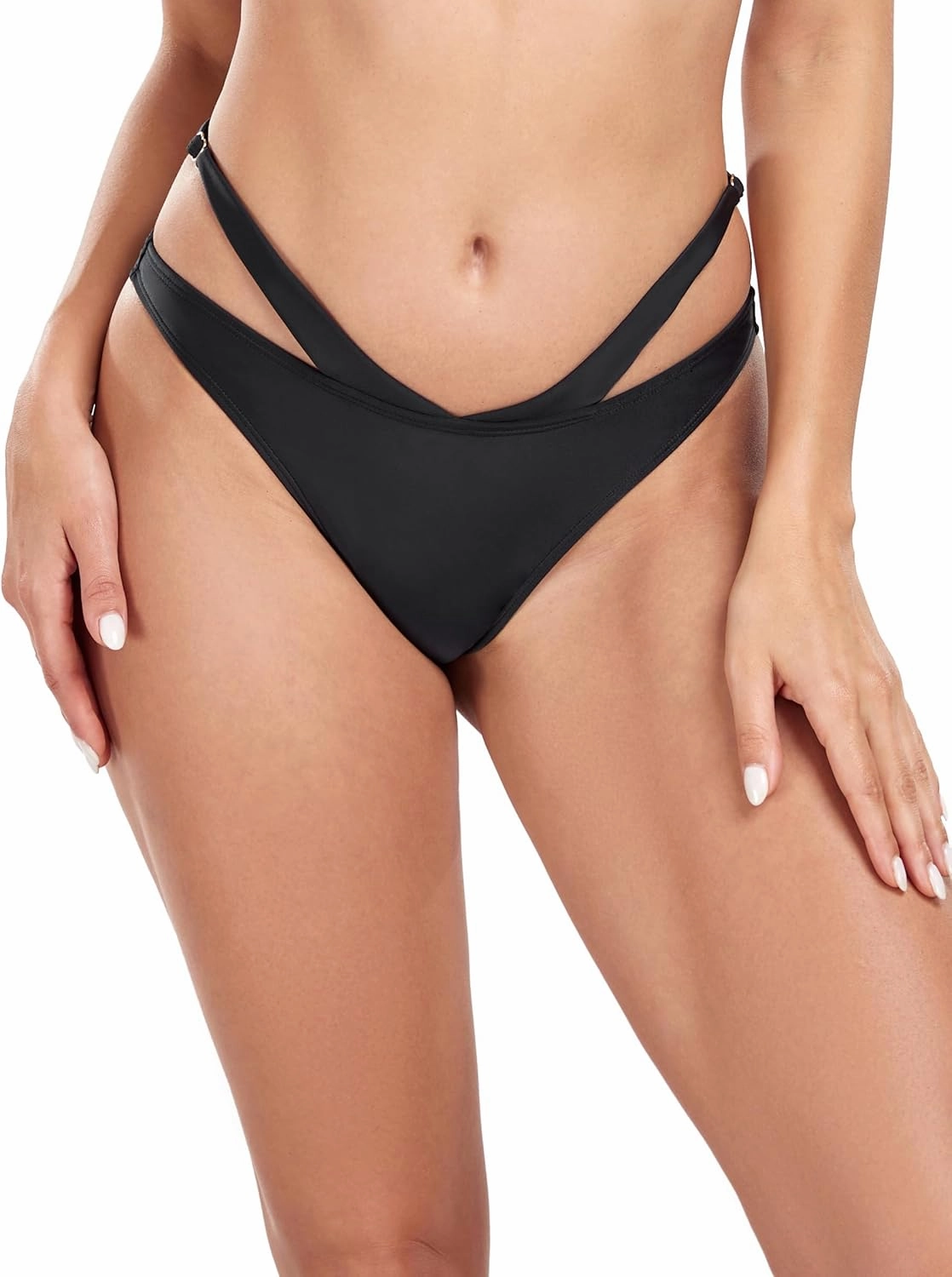 Women's Adjustable Swim Bottoms High Cut Low Waisted Bikini Bottoms Cheeky Bathing Suit Bottoms